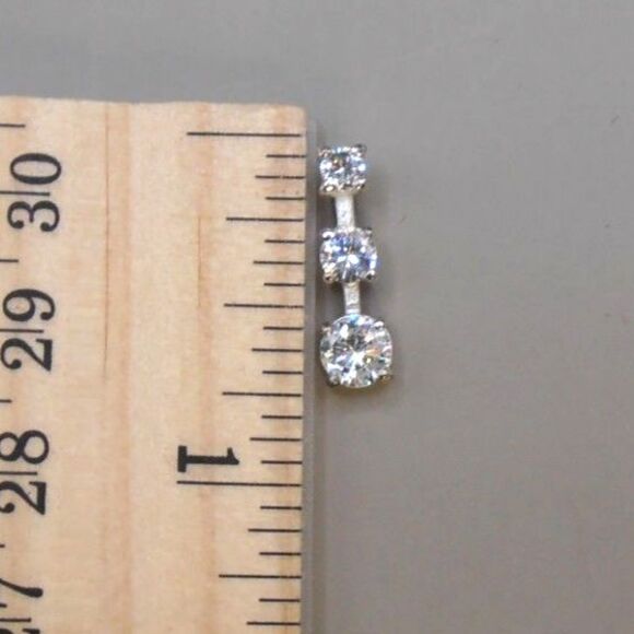 Sterling Silver Necklace Pendant with 3 CZ Stones 3/4" Drop Stamped 925 - Picture 4 of 4
